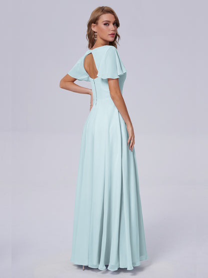 Anastasia Chiffon Long Bridesmaid Dresses With Sleeves