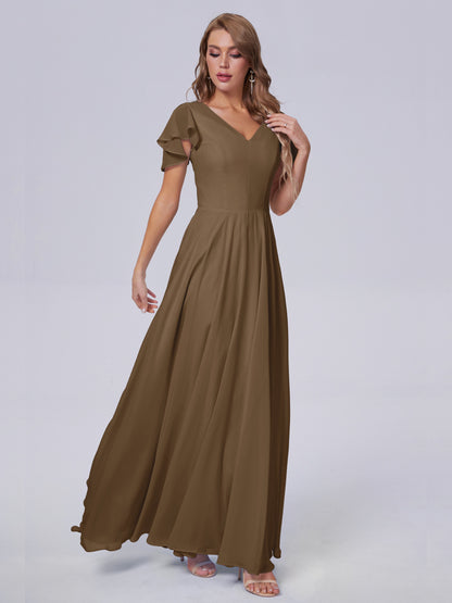 Anastasia Chiffon Long Bridesmaid Dresses With Sleeves