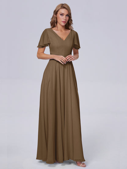 Anastasia Chiffon Long Bridesmaid Dresses With Sleeves