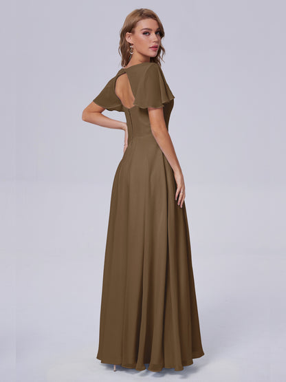 Anastasia Chiffon Long Bridesmaid Dresses With Sleeves