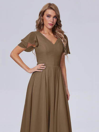 Anastasia Chiffon Long Bridesmaid Dresses With Sleeves