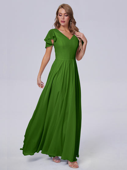 Anastasia Chiffon Long Bridesmaid Dresses With Sleeves