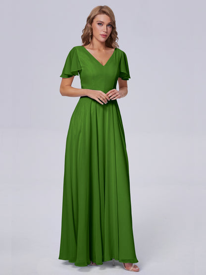 Anastasia Chiffon Long Bridesmaid Dresses With Sleeves