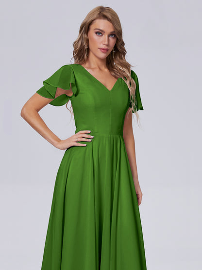 Anastasia Chiffon Long Bridesmaid Dresses With Sleeves