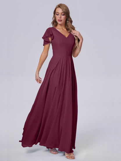 Anastasia Chiffon Long Bridesmaid Dresses With Sleeves