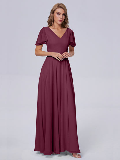 Anastasia Chiffon Long Bridesmaid Dresses With Sleeves