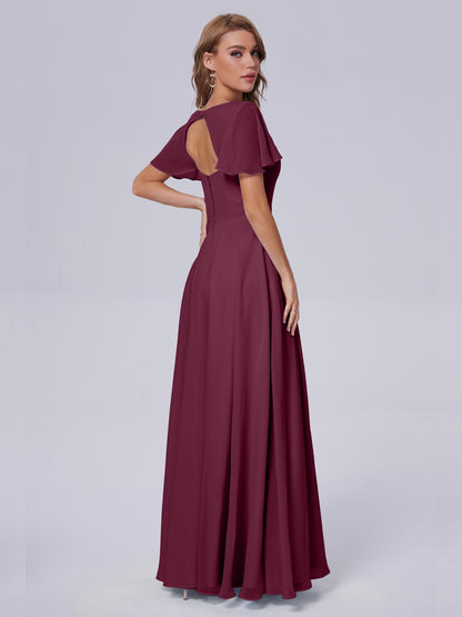 Anastasia Chiffon Long Bridesmaid Dresses With Sleeves