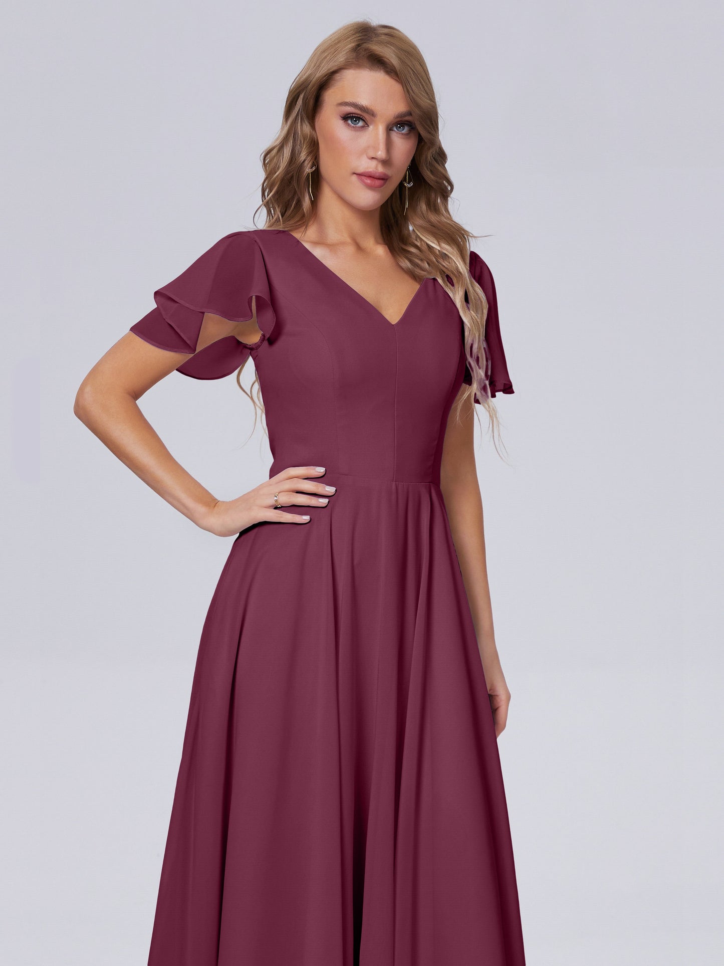 Anastasia Chiffon Long Bridesmaid Dresses With Sleeves