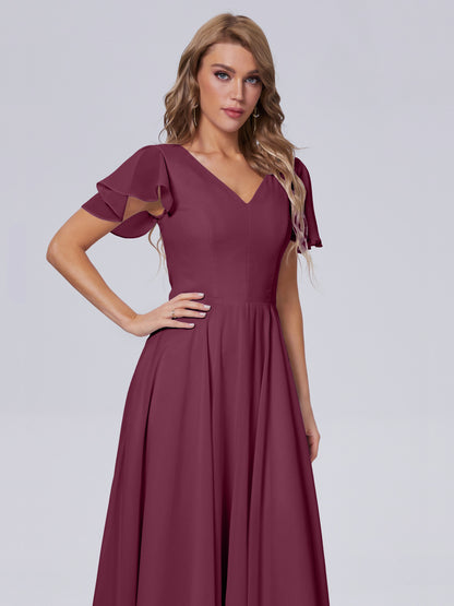 Anastasia Chiffon Long Bridesmaid Dresses With Sleeves