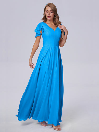 Anastasia Chiffon Long Bridesmaid Dresses With Sleeves