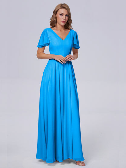 Anastasia Chiffon Long Bridesmaid Dresses With Sleeves