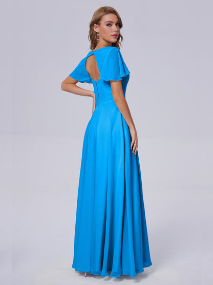Anastasia Chiffon Long Bridesmaid Dresses With Sleeves