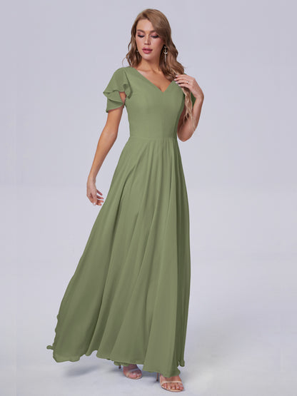 Anastasia Chiffon Long Bridesmaid Dresses With Sleeves