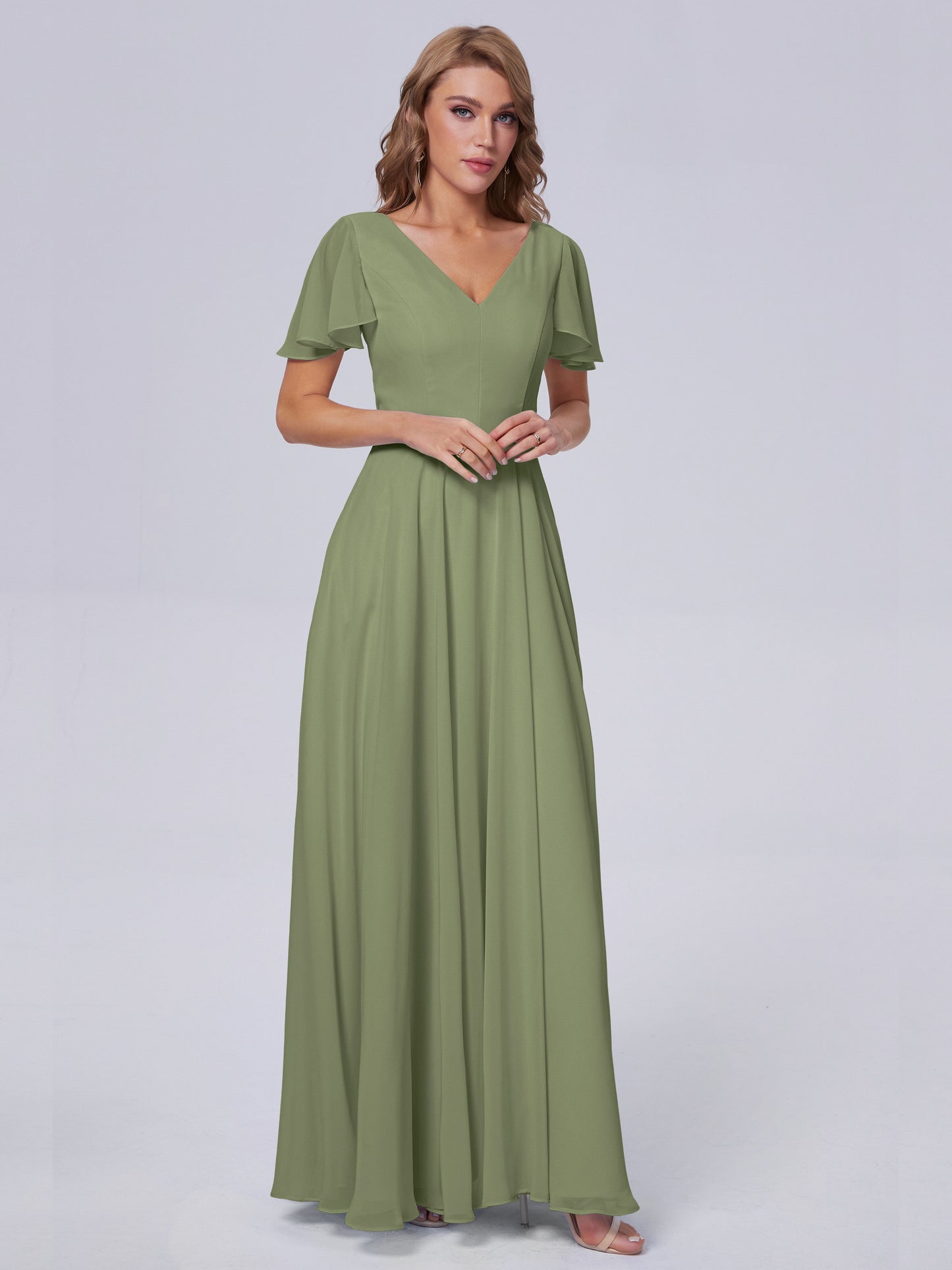 Anastasia Chiffon Long Bridesmaid Dresses With Sleeves