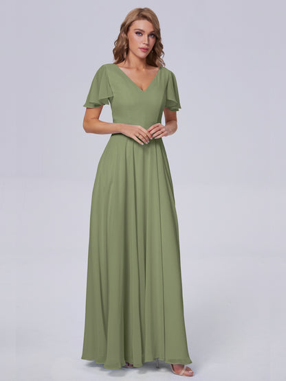 Anastasia Chiffon Long Bridesmaid Dresses With Sleeves