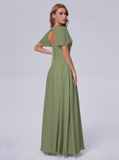 Anastasia Chiffon Long Bridesmaid Dresses With Sleeves