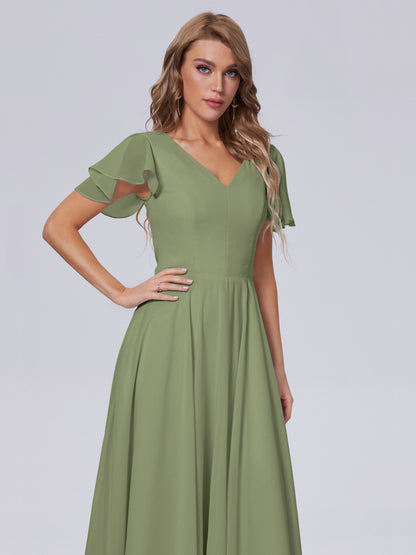 Anastasia Chiffon Long Bridesmaid Dresses With Sleeves