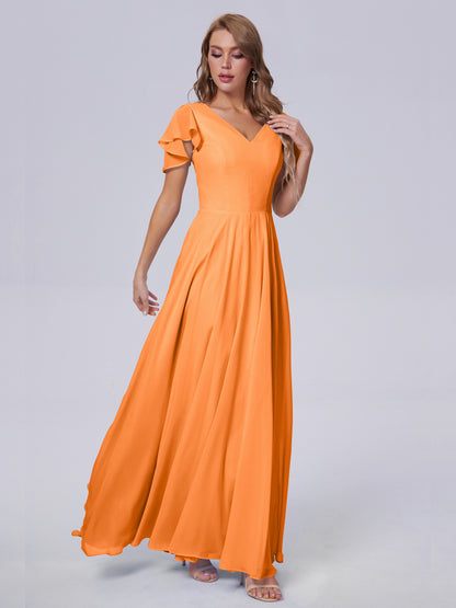 Anastasia Chiffon Long Bridesmaid Dresses With Sleeves