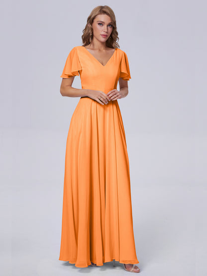 Anastasia Chiffon Long Bridesmaid Dresses With Sleeves