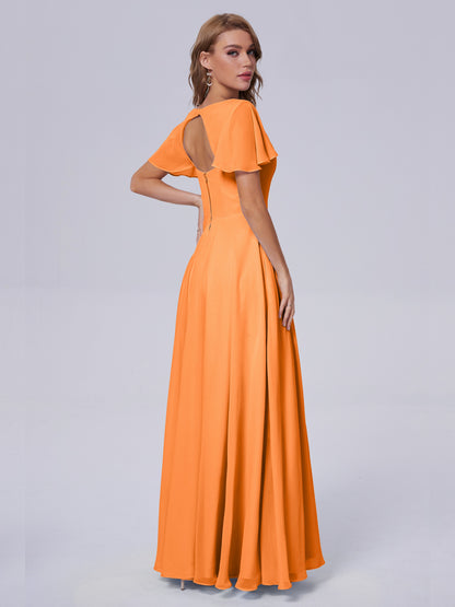 Anastasia Chiffon Long Bridesmaid Dresses With Sleeves
