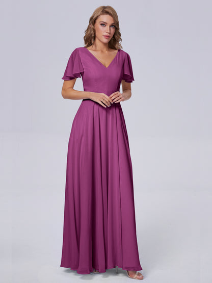 Anastasia Chiffon Long Bridesmaid Dresses With Sleeves