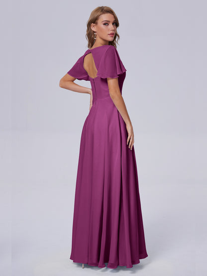 Anastasia Chiffon Long Bridesmaid Dresses With Sleeves