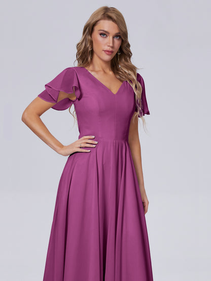 Anastasia Chiffon Long Bridesmaid Dresses With Sleeves