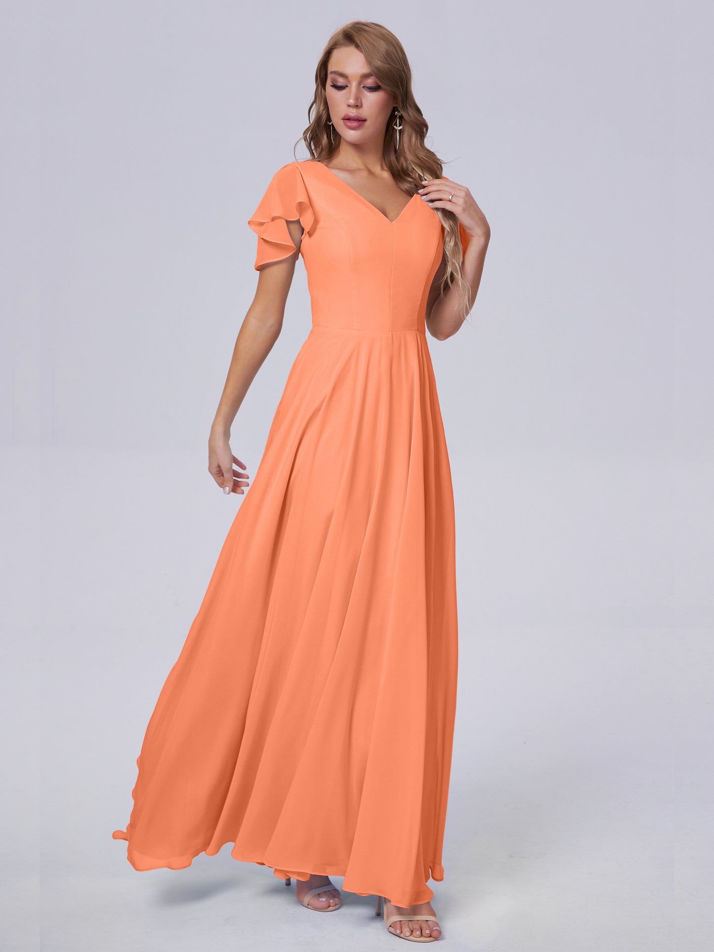 Anastasia Chiffon Long Bridesmaid Dresses With Sleeves