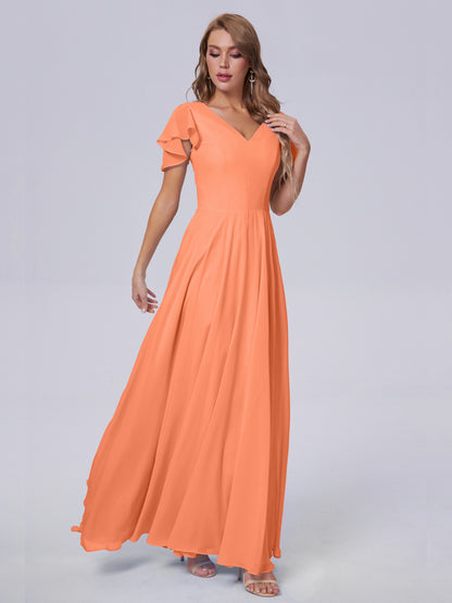 Anastasia Chiffon Long Bridesmaid Dresses With Sleeves