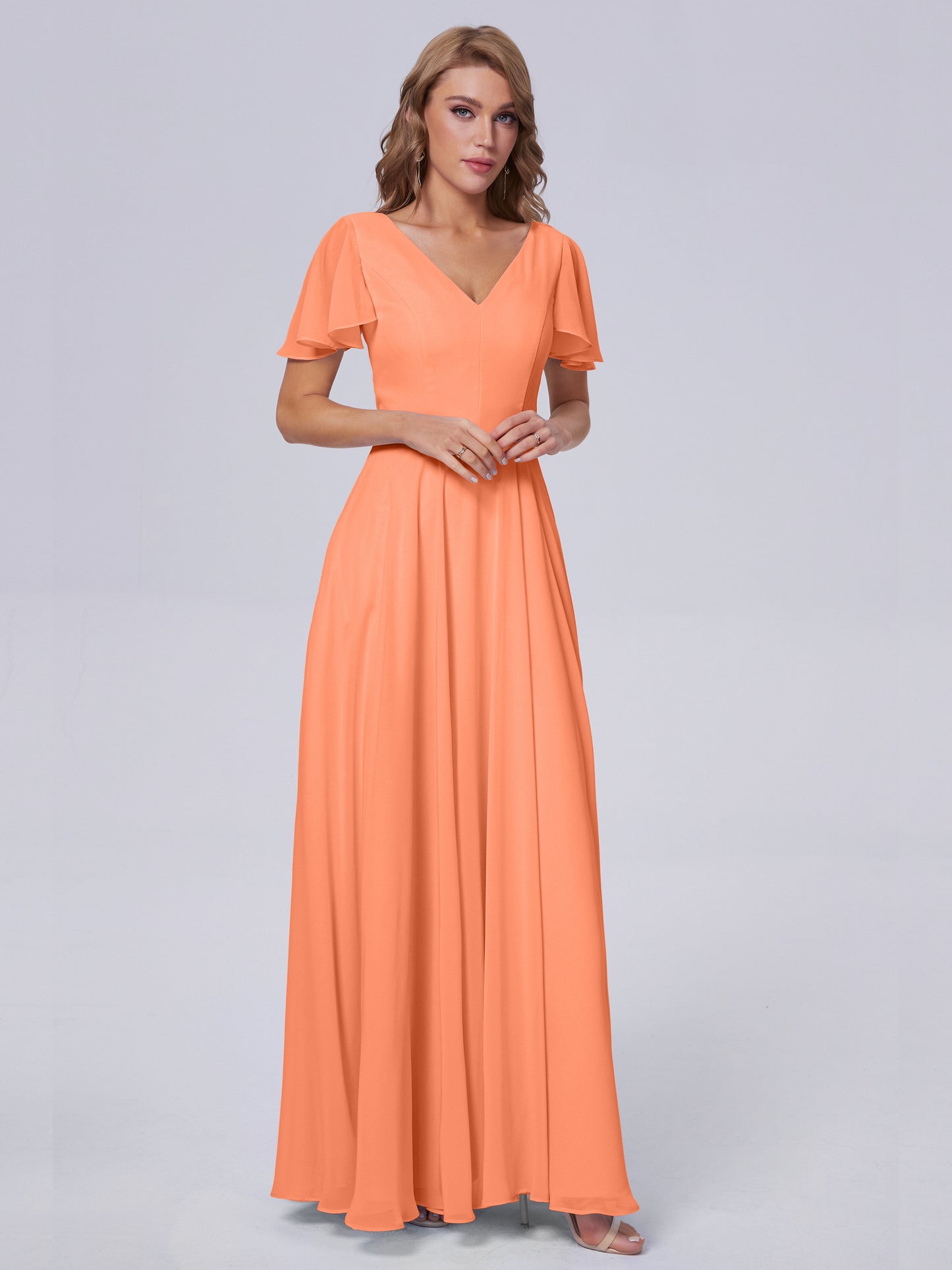 Anastasia Chiffon Long Bridesmaid Dresses With Sleeves