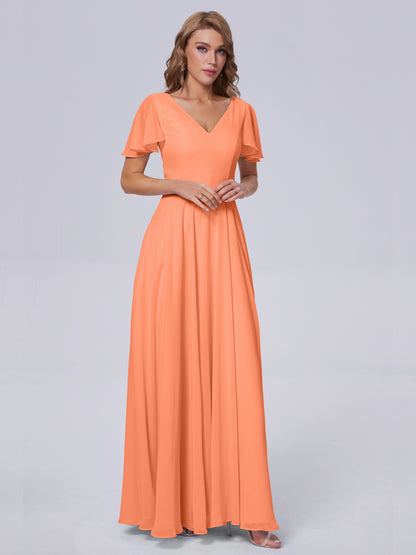 Anastasia Chiffon Long Bridesmaid Dresses With Sleeves