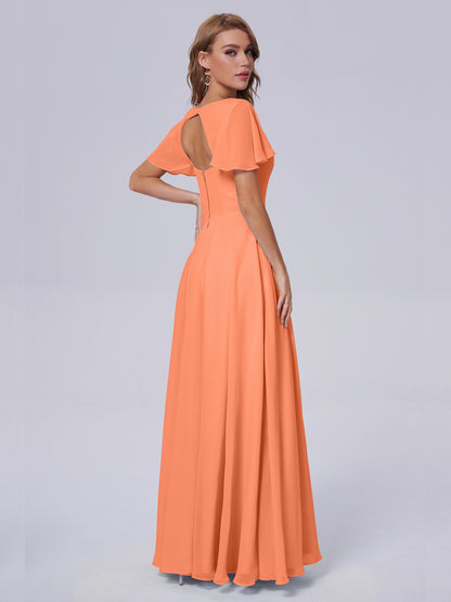 Anastasia Chiffon Long Bridesmaid Dresses With Sleeves