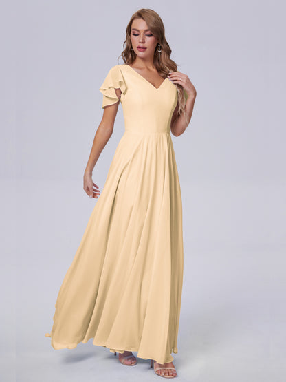 Anastasia Chiffon Long Bridesmaid Dresses With Sleeves