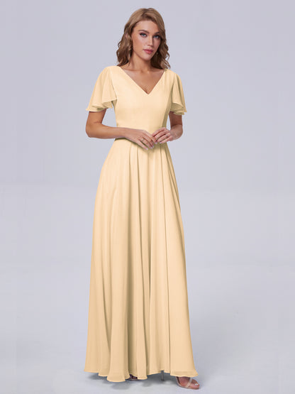 Anastasia Chiffon Long Bridesmaid Dresses With Sleeves