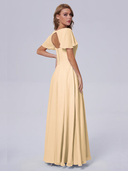Anastasia Chiffon Long Bridesmaid Dresses With Sleeves