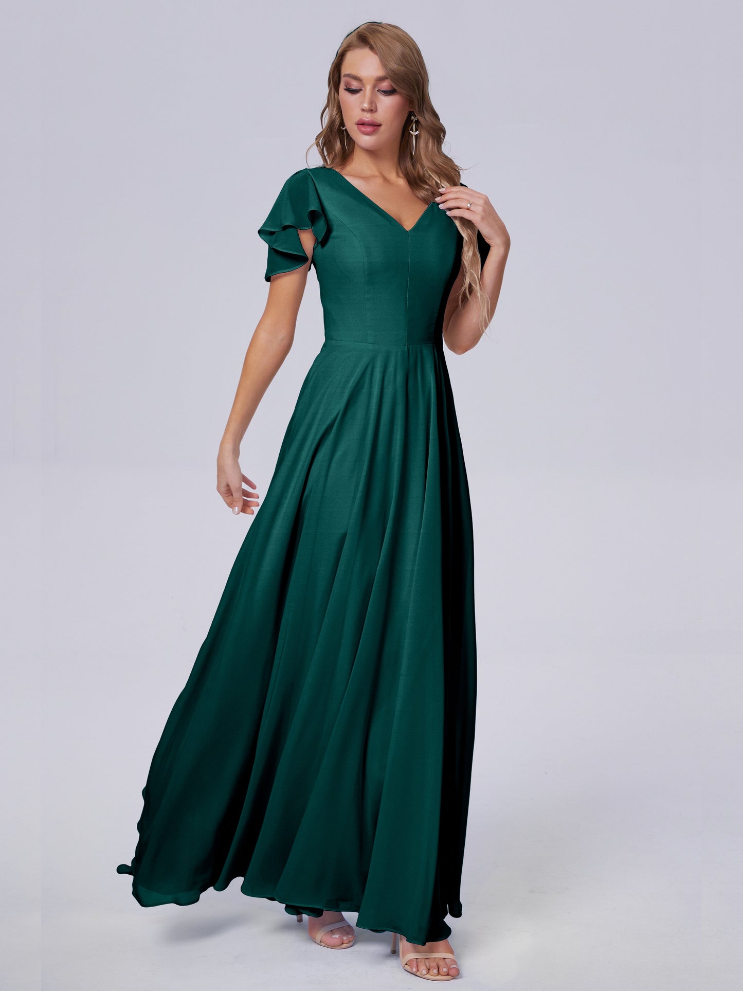 Anastasia Chiffon Long Bridesmaid Dresses With Sleeves
