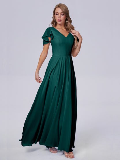 Anastasia Chiffon Long Bridesmaid Dresses With Sleeves