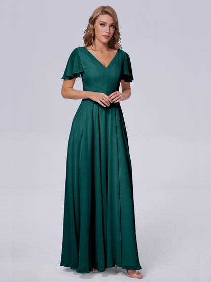 Anastasia Chiffon Long Bridesmaid Dresses With Sleeves
