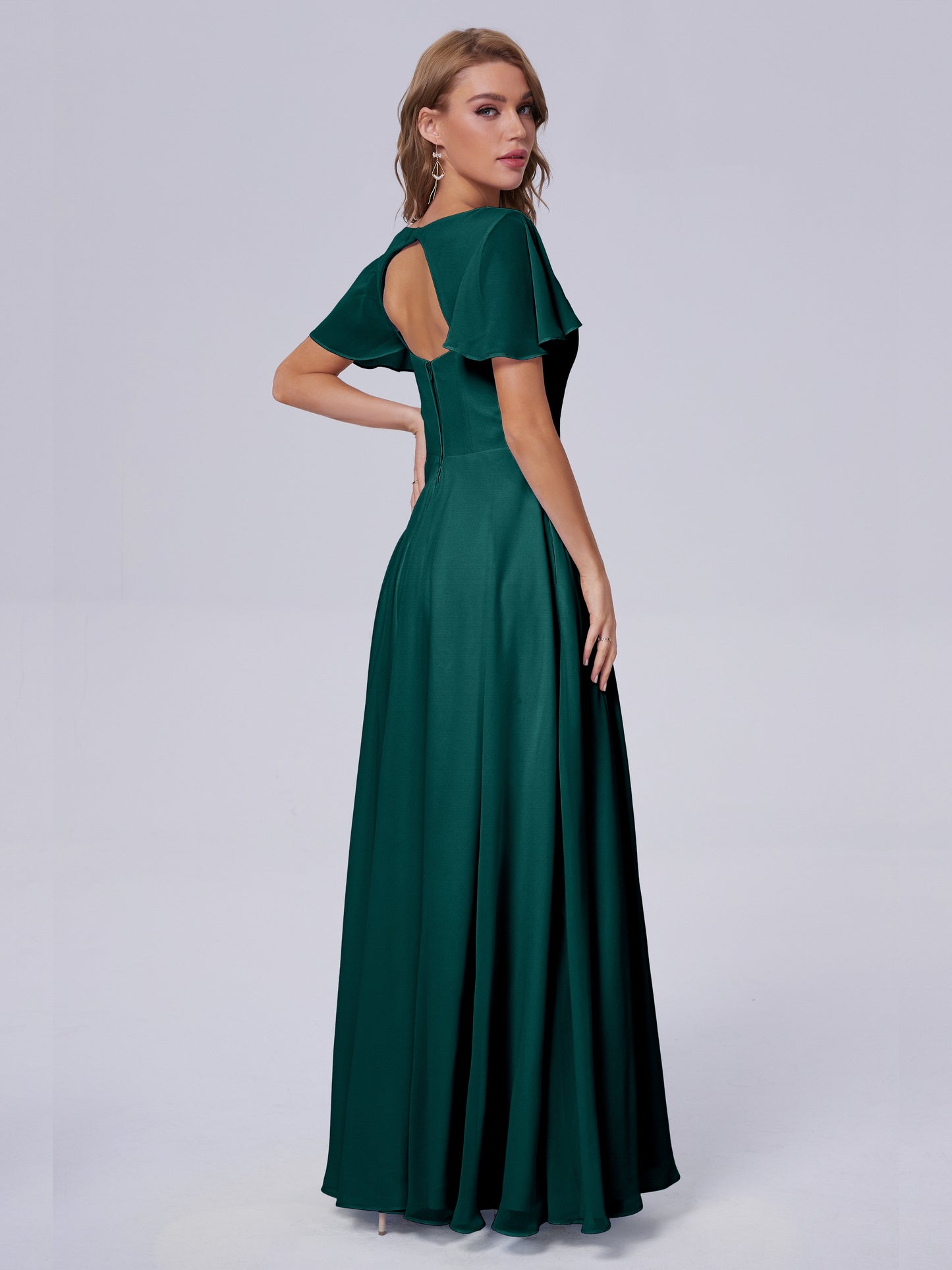 Anastasia Chiffon Long Bridesmaid Dresses With Sleeves