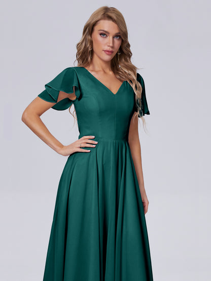 Anastasia Chiffon Long Bridesmaid Dresses With Sleeves
