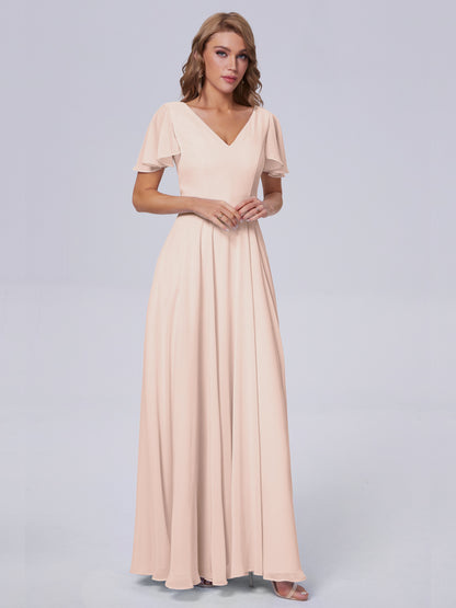 Anastasia Chiffon Long Bridesmaid Dresses With Sleeves