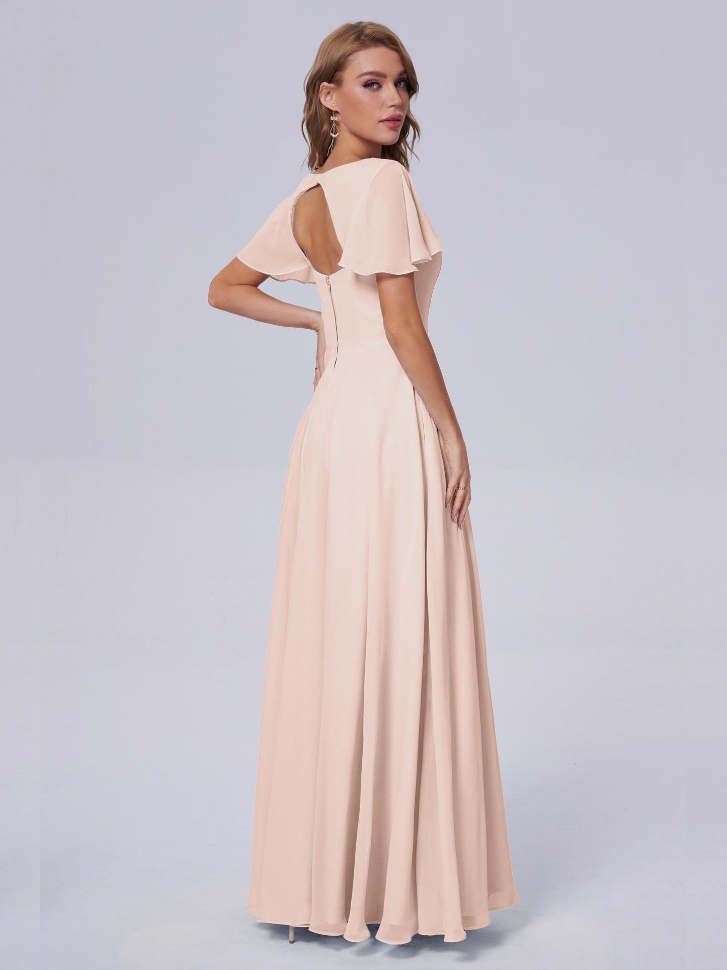 Anastasia Chiffon Long Bridesmaid Dresses With Sleeves