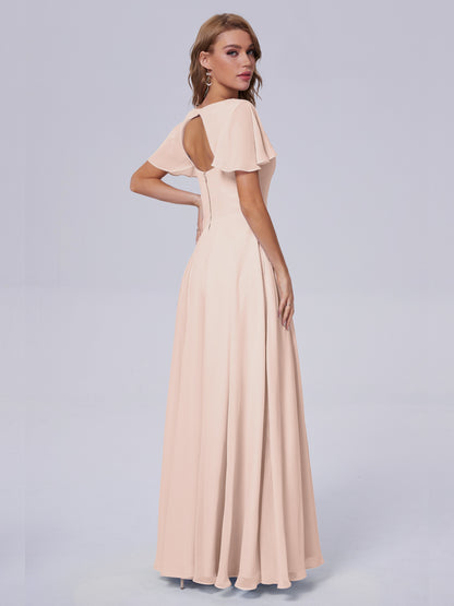 Anastasia Chiffon Long Bridesmaid Dresses With Sleeves