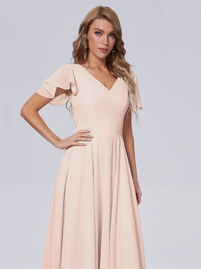Anastasia Chiffon Long Bridesmaid Dresses With Sleeves