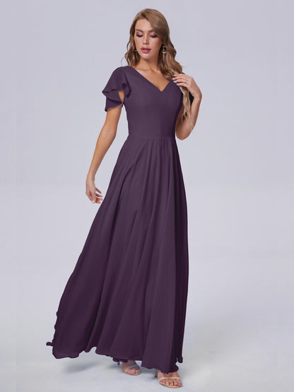 Anastasia Chiffon Long Bridesmaid Dresses With Sleeves