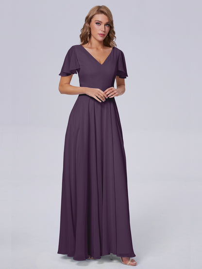 Anastasia Chiffon Long Bridesmaid Dresses With Sleeves