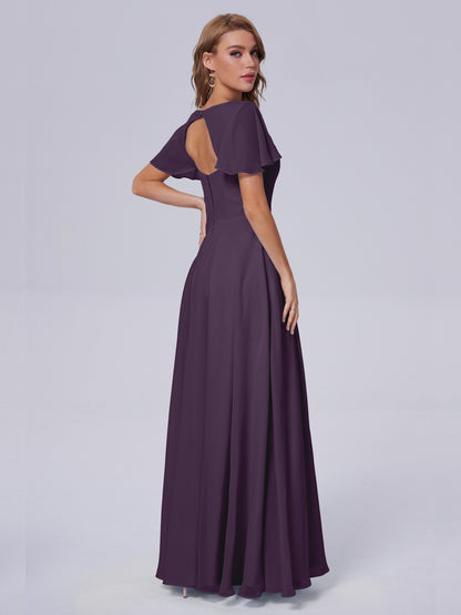 Anastasia Chiffon Long Bridesmaid Dresses With Sleeves