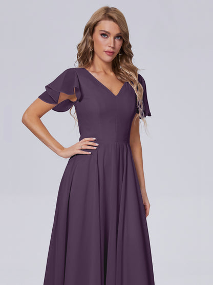 Anastasia Chiffon Long Bridesmaid Dresses With Sleeves