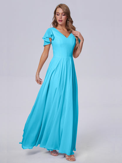 Anastasia Chiffon Long Bridesmaid Dresses With Sleeves