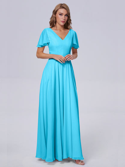Anastasia Chiffon Long Bridesmaid Dresses With Sleeves